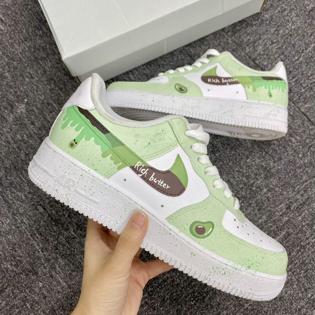 Custom Air Force 1 Light Green And White With Avocado And Drip Patterns 