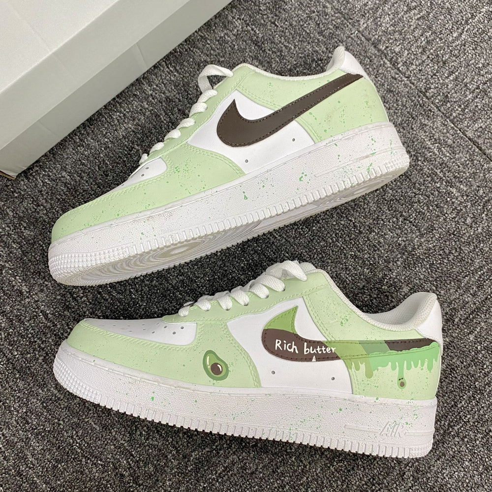 Custom Air Force 1 Light Green And White With Avocado And Drip Patterns 
