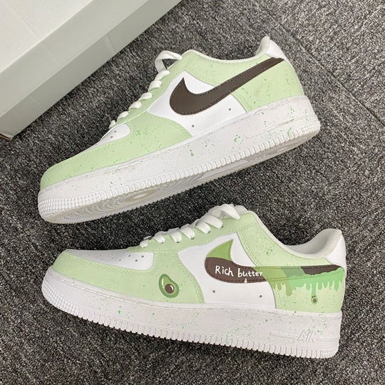 Custom Air Force 1 Light Green And White With Avocado And Drip Patterns 