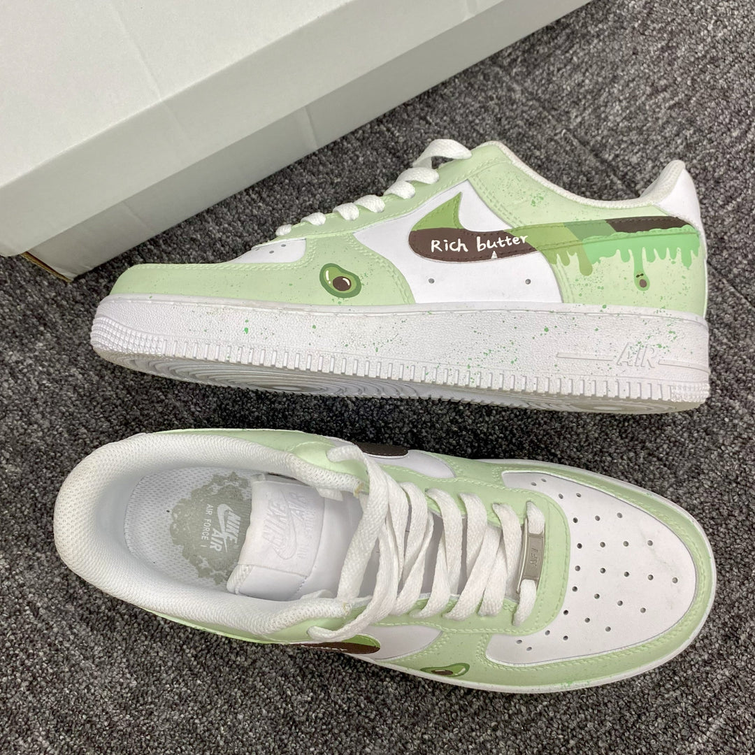 Custom Air Force 1 Light Green And White With Avocado And Drip Patterns 