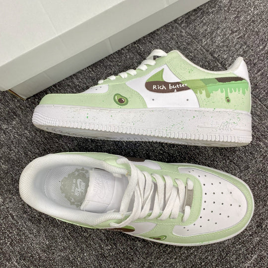 Custom Air Force 1 Light Green And White With Avocado And Drip Patterns 