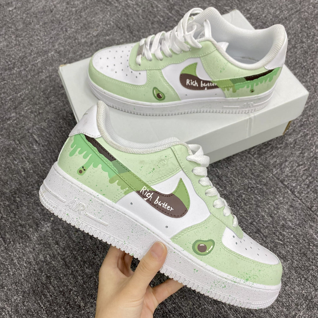 Custom Air Force 1 Light Green And White With Avocado And Drip Patterns 