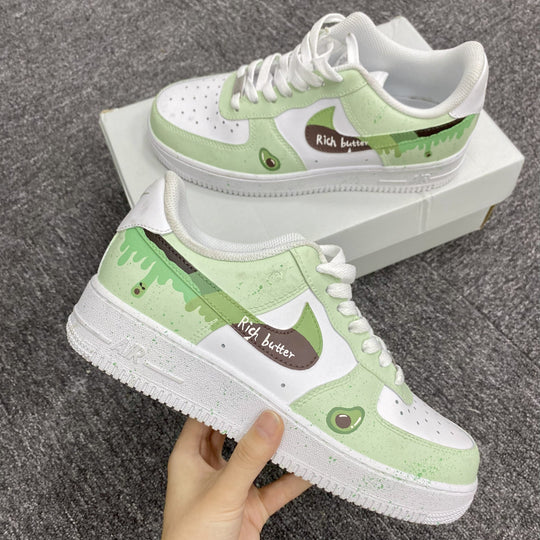 Custom Air Force 1 Light Green And White With Avocado And Drip Patterns 