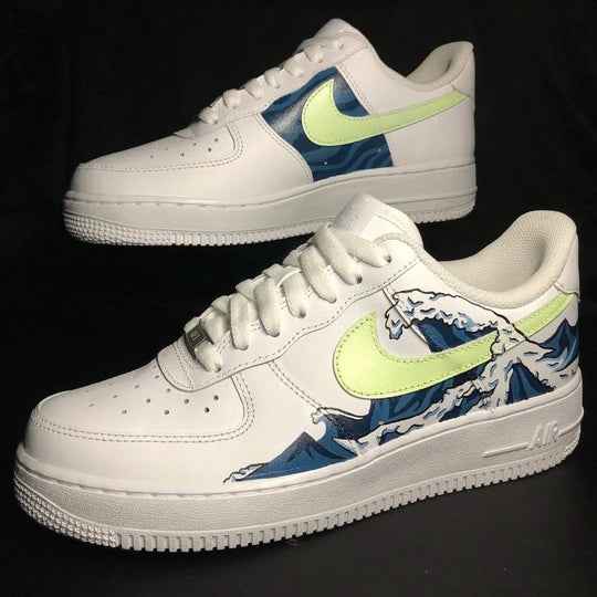 Custom Air Force 1 Lime Blue Wave Design