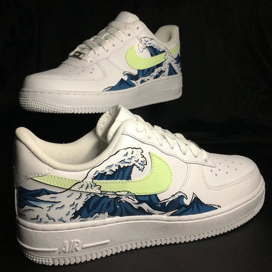 Custom Air Force 1 Lime Blue Wave Design