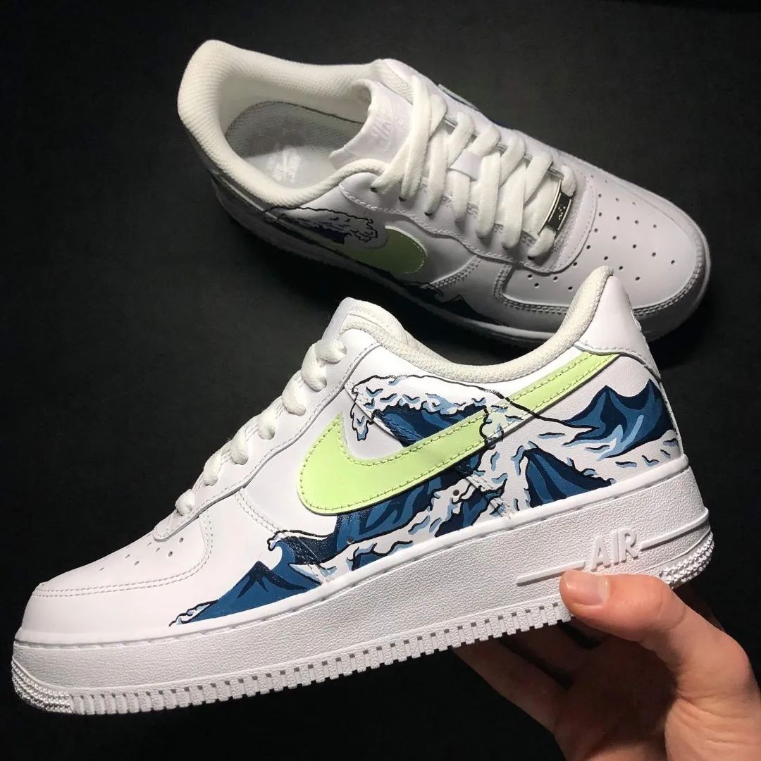 Custom Air Force 1 Lime Blue Wave Design