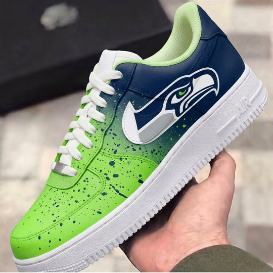 Custom Air Force 1 Lime Green Navy Seahawks Splatter