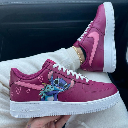 Custom Air Force 1 Magenta Pink Stitch Hearts