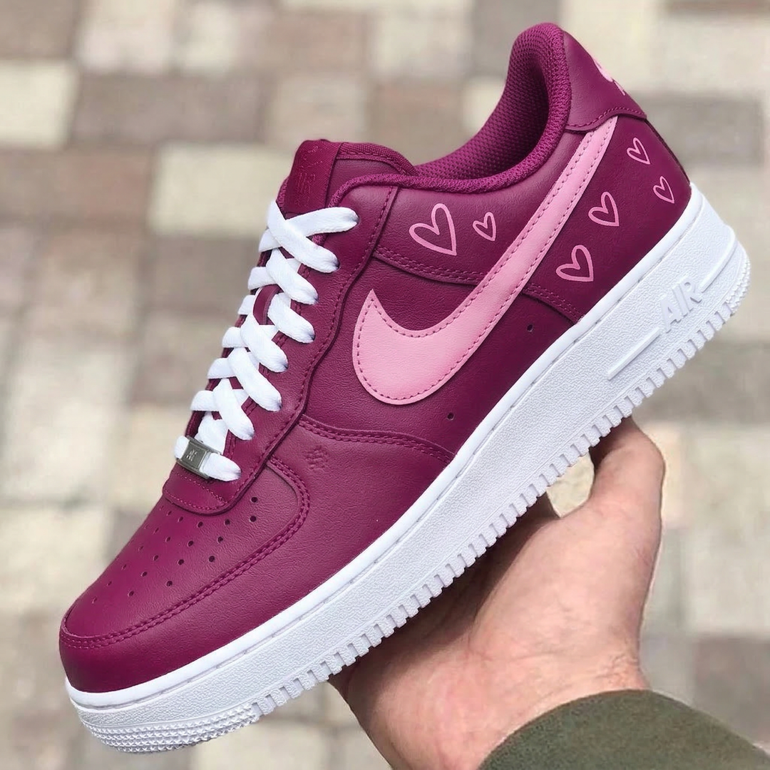 Custom Air Force 1 Magenta Pink Stitch Hearts