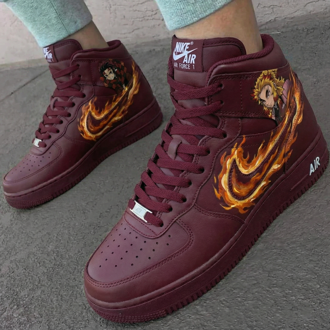 Custom Air Force 1 Maroon Demon Slayer Theme