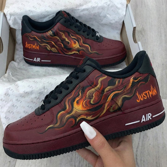 Custom Air Force 1 Maroon Flame Design