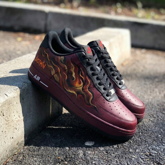 Custom Air Force 1 Maroon Flame Design