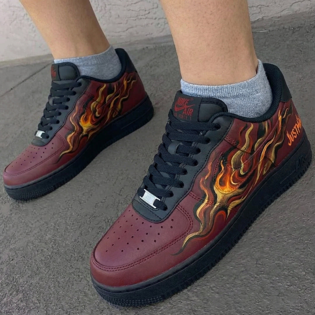 Custom Air Force 1 Maroon Flame Design