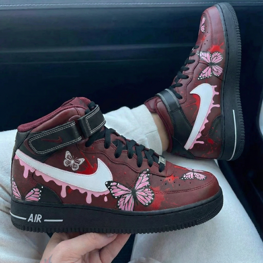 Custom Air Force 1 Maroon Pink Butterflies