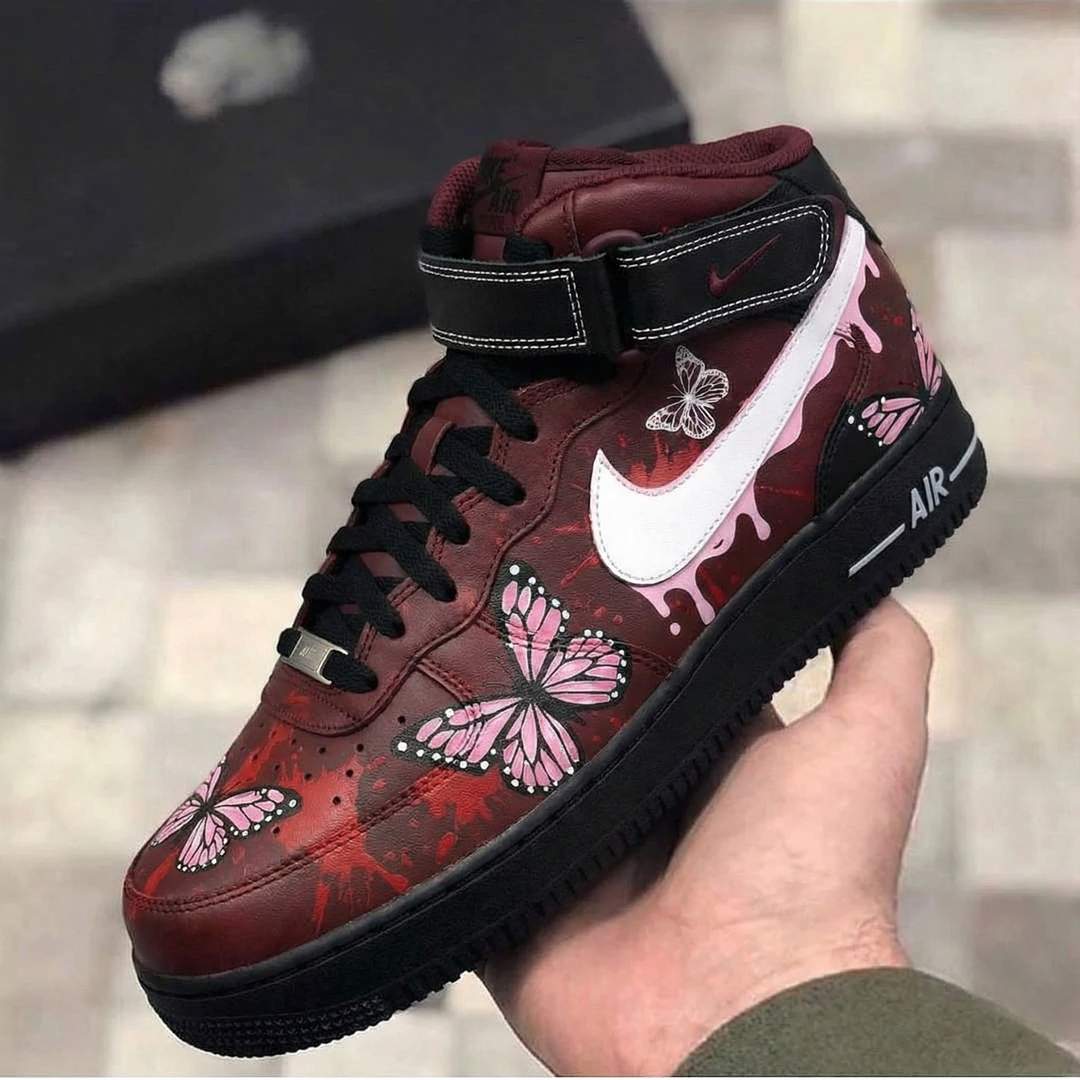 Custom Air Force 1 Maroon Pink Butterflies