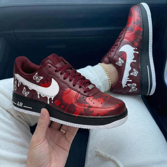 Custom Air Force 1 Maroon Red Butterflies Design