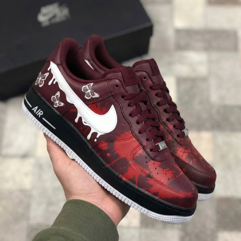 Custom Air Force 1 Maroon Red Butterflies Design