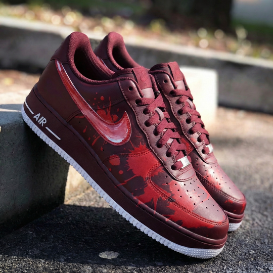 Custom Air Force 1 Maroon Red Splatter Design