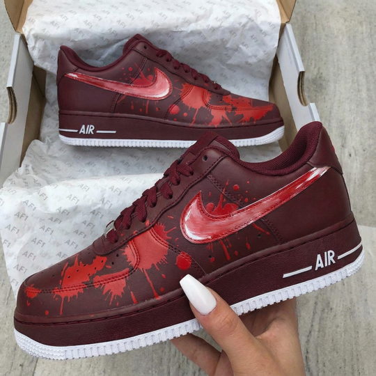 Custom Air Force 1 Maroon Red Splatter Design