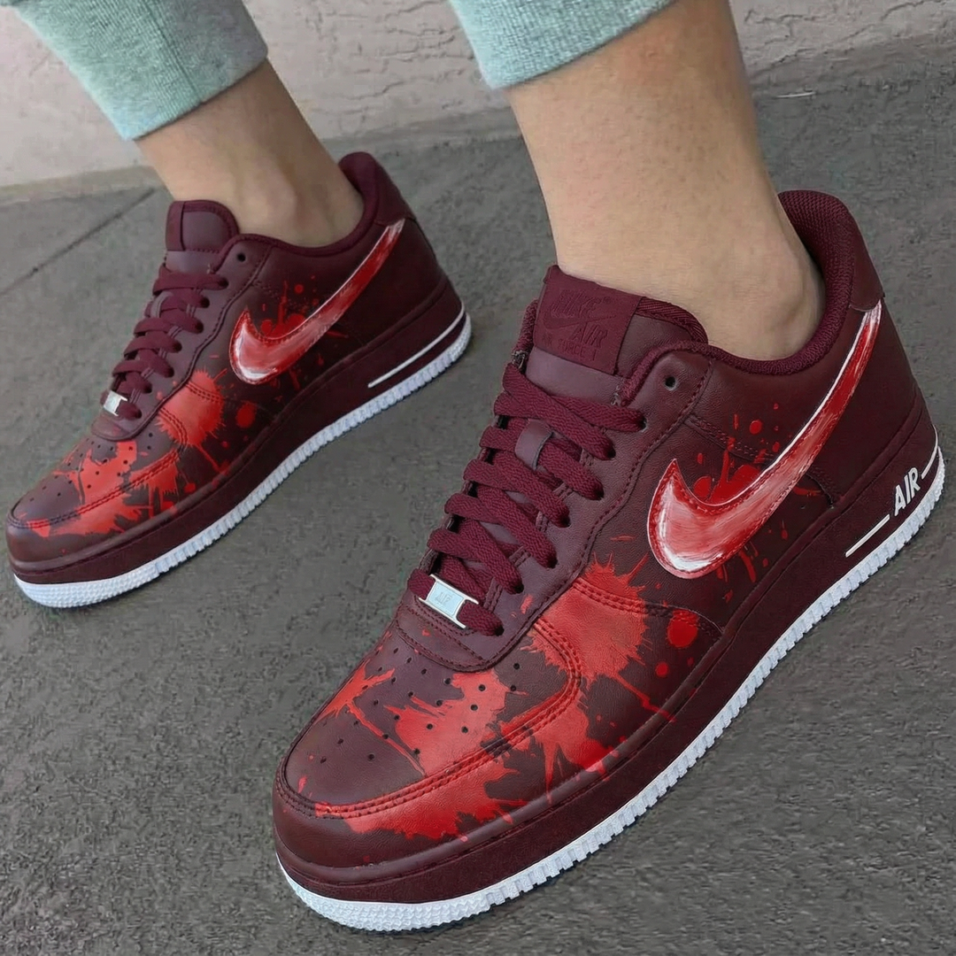 Custom Air Force 1 Maroon Red Splatter Design