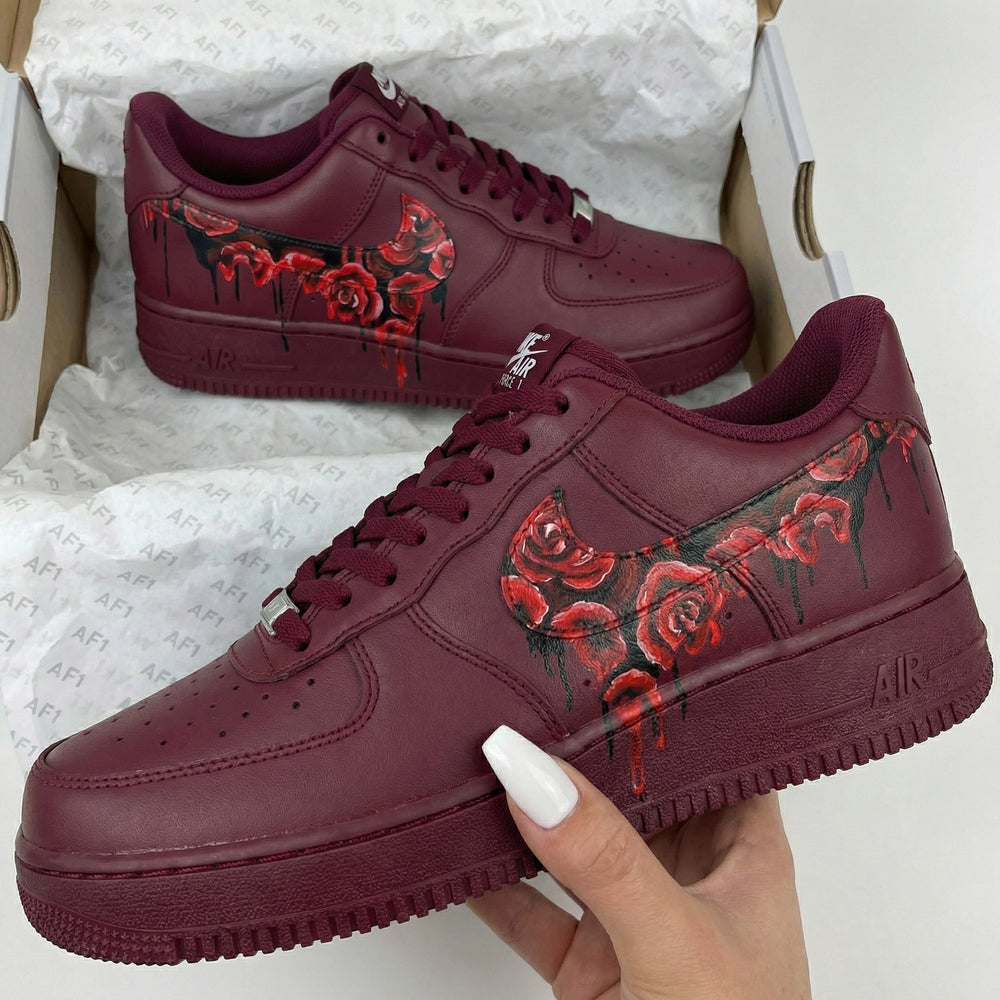 Custom Air Force 1 Maroon Rose Design