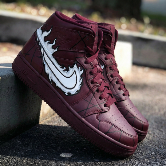 Custom Air Force 1 Maroon White Flame Design