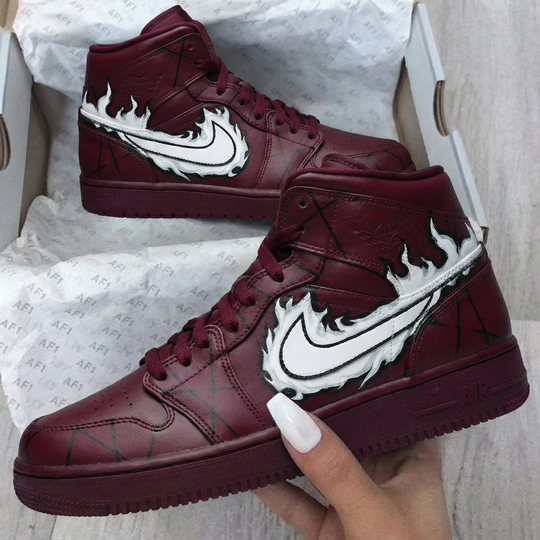 Custom Air Force 1 Maroon White Flame Design
