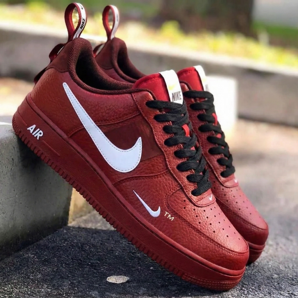 Custom Air Force 1 Maroon White Swoosh Design