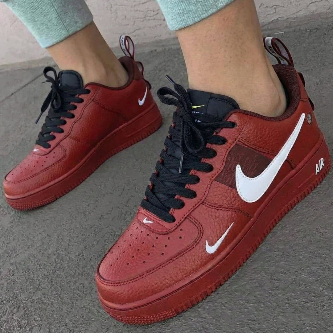 Custom Air Force 1 Maroon White Swoosh Design