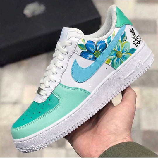 Custom Air Force 1 Mint Green Baby Blue Flowers
