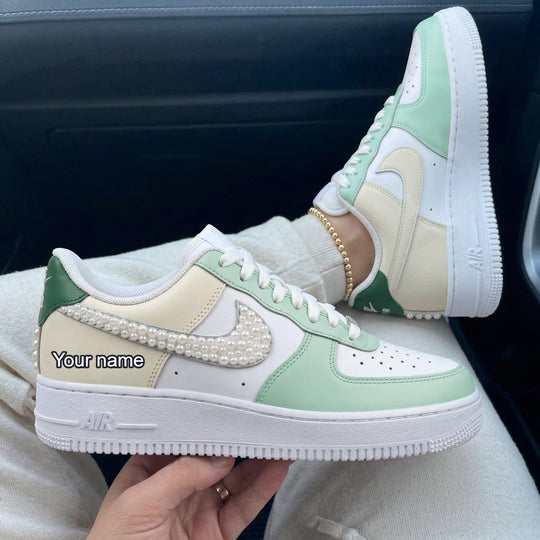 Custom Air Force 1 Mint Green Beige Pearl Custom Name