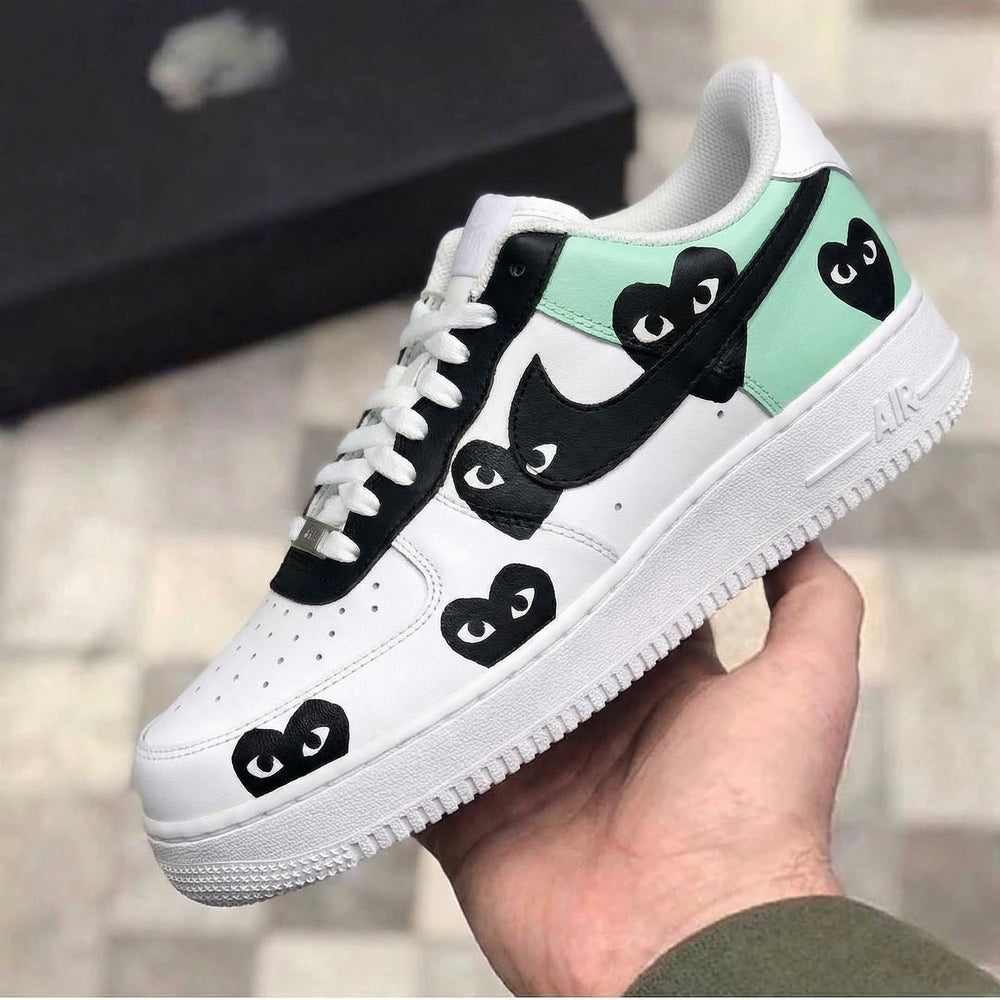 Custom Air Force 1 Mint Green Black Heart Pattern