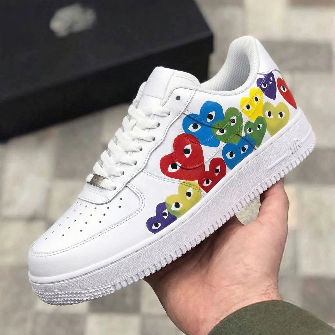 Custom Air Force 1 Multicolored Heart Patterns