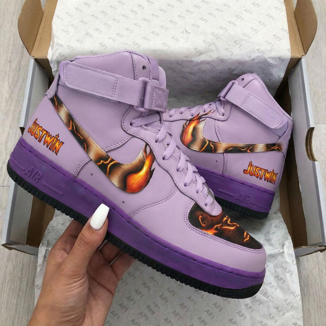Custom Air Force 1 Mysterious Pastel Purple Flame Design