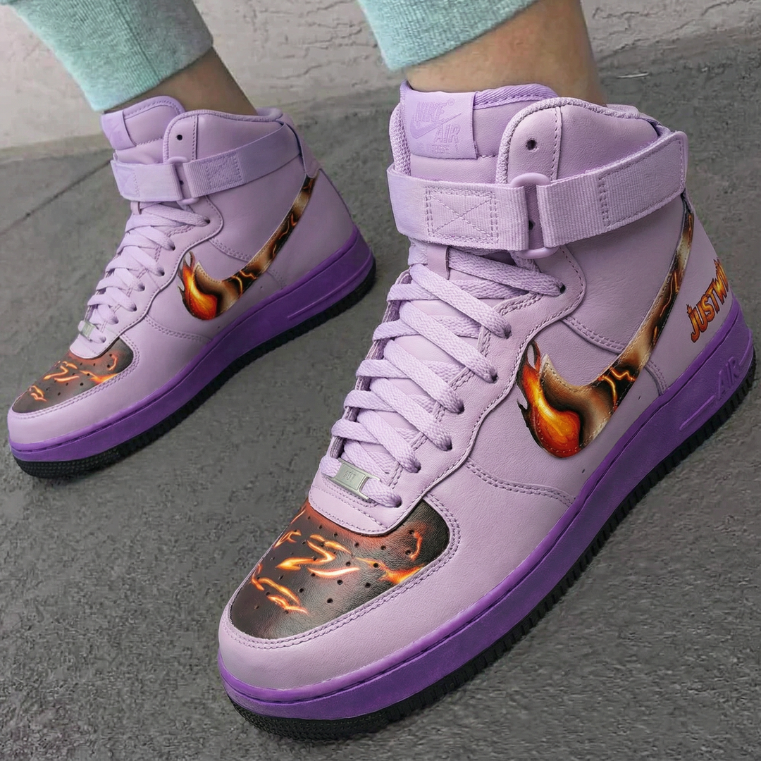 Custom Air Force 1 Mysterious Pastel Purple Flame Design