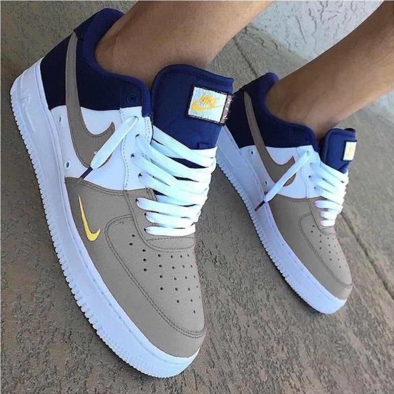 Custom Air Force 1 Navy White And Beige With Yellow Logo 