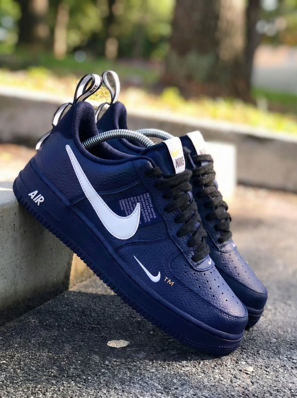 Custom Air Force 1 Navy White Logo Design