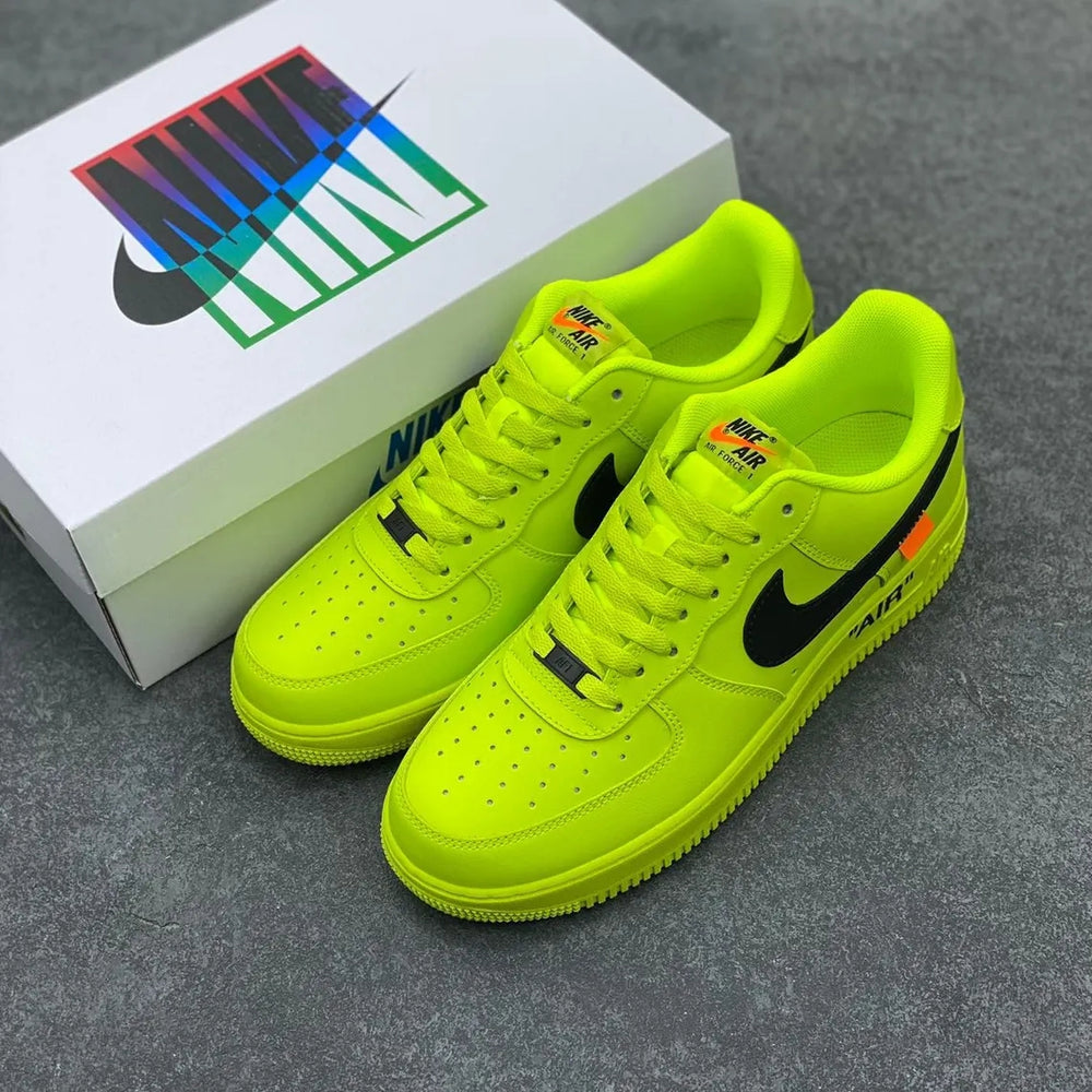 Custom Air Force 1 Neon Yellow With Black Swoosh And Orange Tag