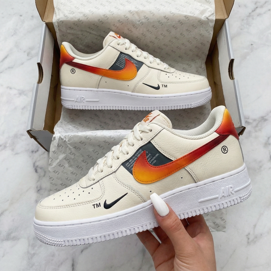 Custom Air Force 1 Off - White Orange Ombre Swoosh