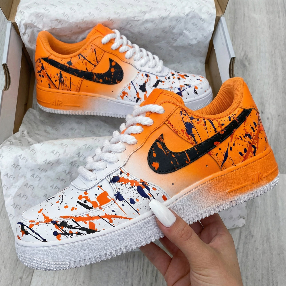 Custom Air Force 1 Orange Black Splatter Pattern