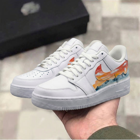 Custom Air Force 1 Orange Blue Sunset Mountain Landscape
