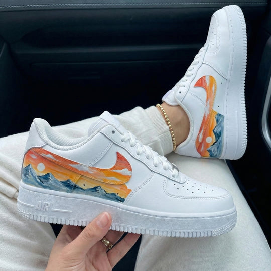 Custom Air Force 1 Orange Blue Sunset Mountain Landscape