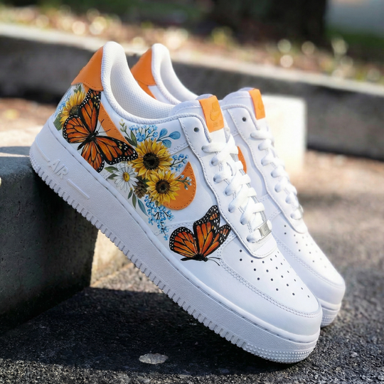 Custom Air Force 1 Orange Butterflies and Flowers