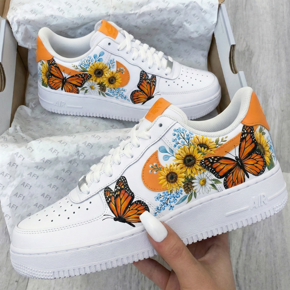 Custom Air Force 1 Orange Butterflies and Flowers