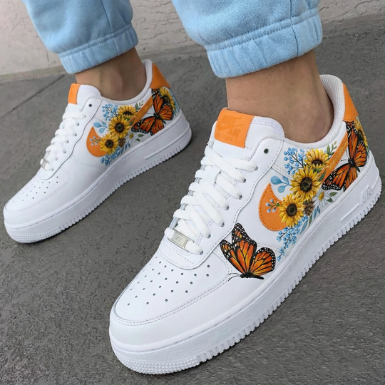 Custom Air Force 1 Orange Butterflies and Flowers