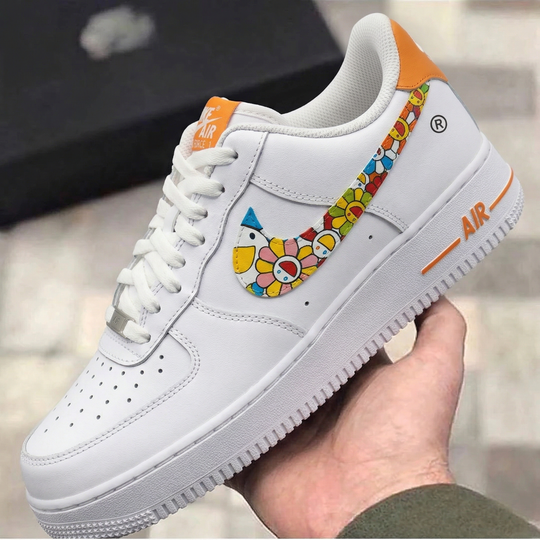 Custom Air Force 1 Orange Colorful Sunflowers Cartoon Duck