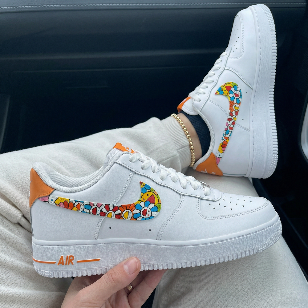 Custom Air Force 1 Orange Colorful Sunflowers Cartoon Duck