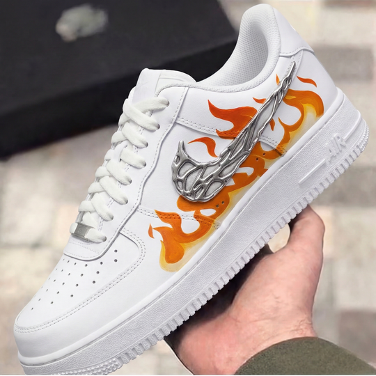 Custom Air Force 1 Orange Flames Metallic Swoosh