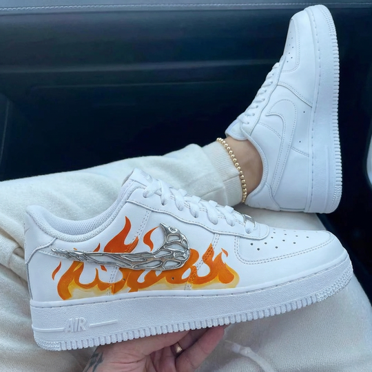 Custom Air Force 1 Orange Flames Metallic Swoosh