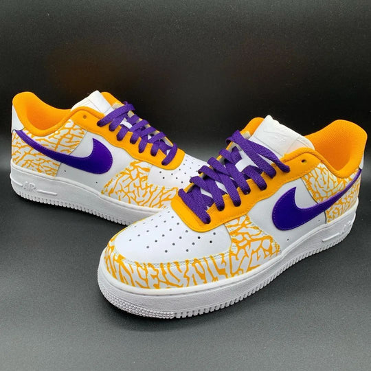 Custom Air Force 1 Orange Purple Crackle Pattern